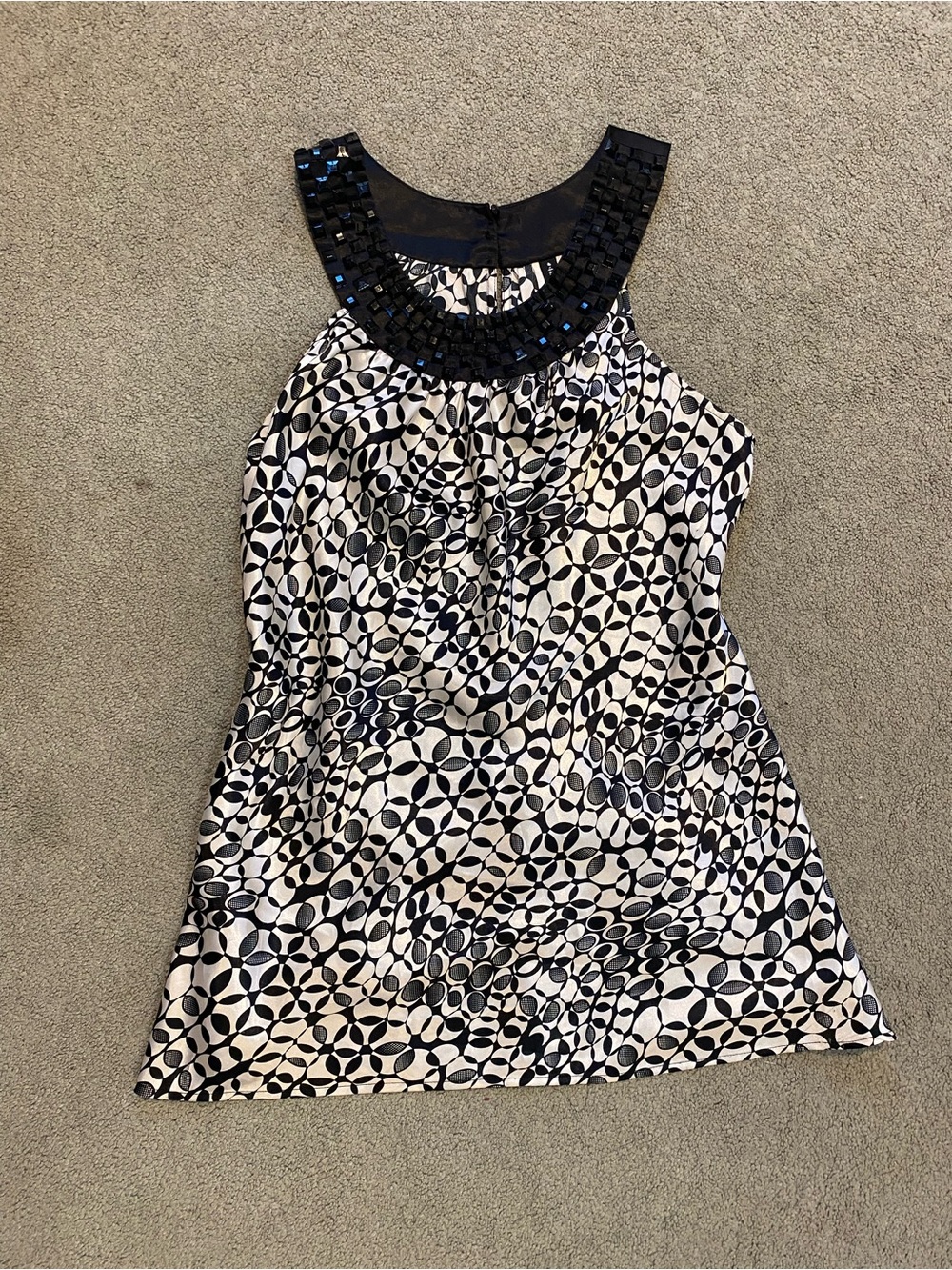 Embellished Neck Halter Top - Black & White